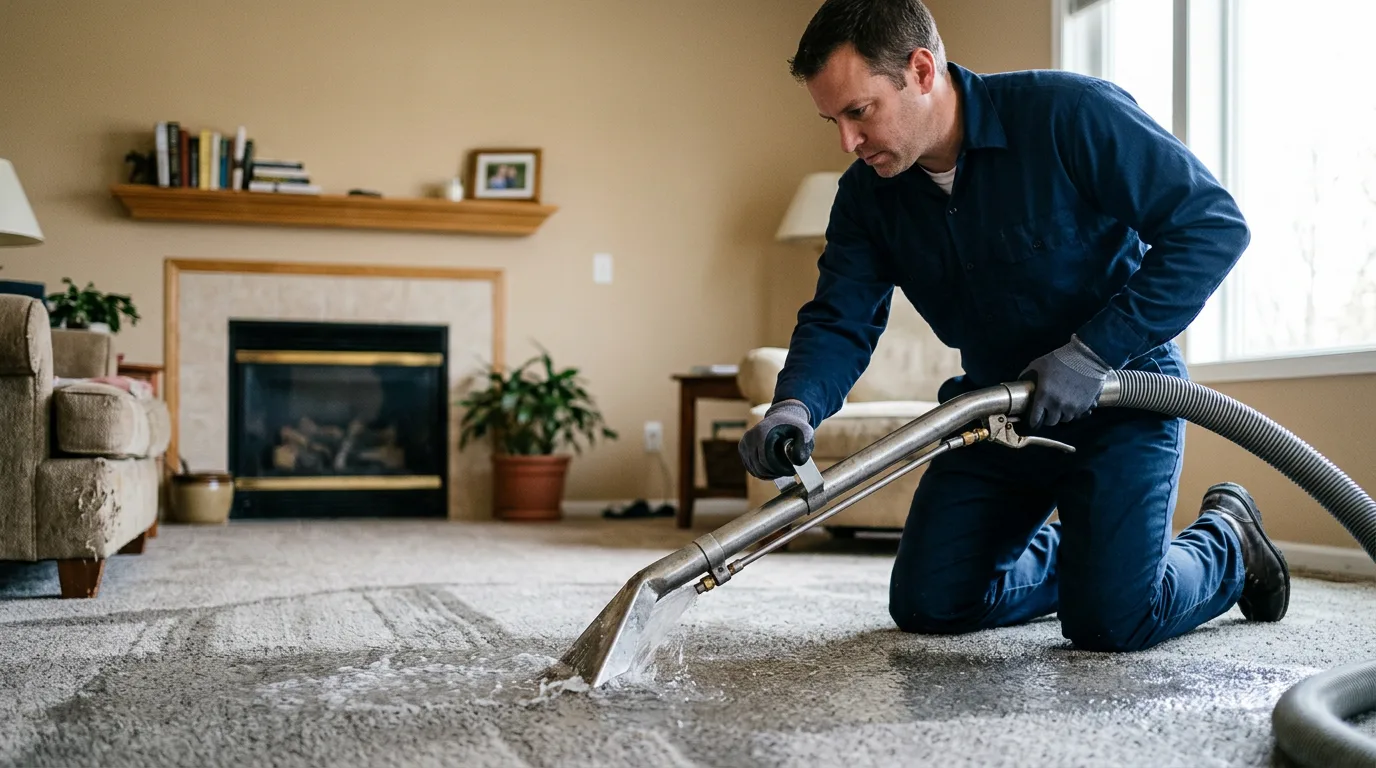 Water damage restoration technician working near Clinton, IL